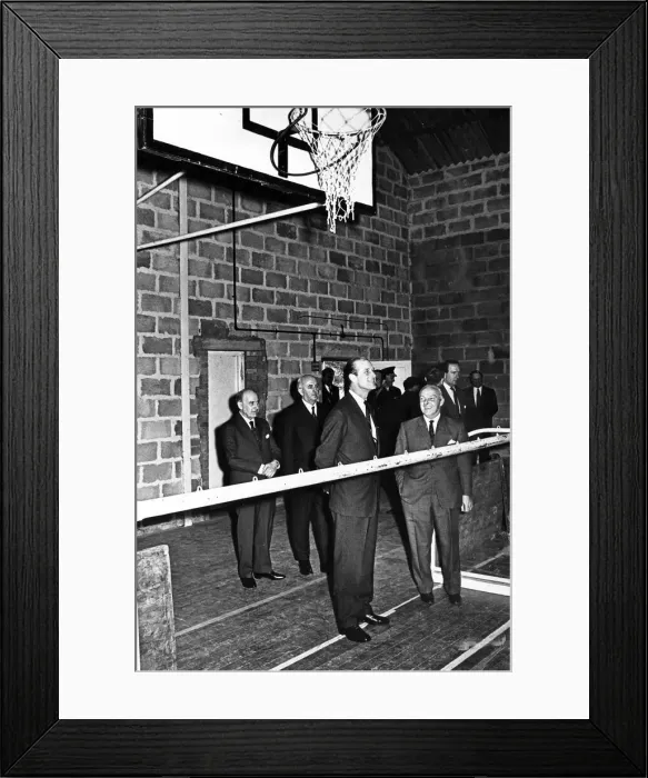 Framed Print : Looking around the gymnasium, Prince Philip, Duke of Edinburgh shares a joke with Framed Print : Looking around the gymnasium, Prince Philip, Duke of Edinburgh shares a joke with