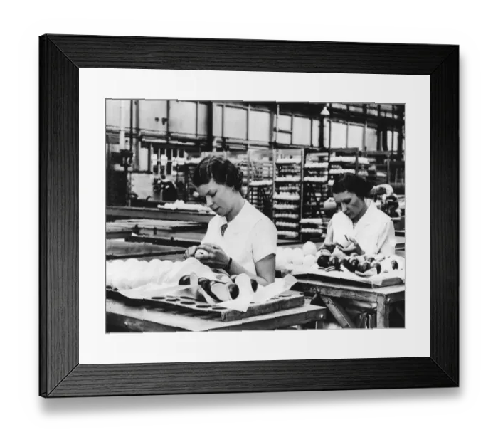 Framed Print : Girls covering the black case of the tennis balls with felt at the Dunlop Works in Framed Print : Girls covering the black case of the tennis balls with felt at the Dunlop Works in
