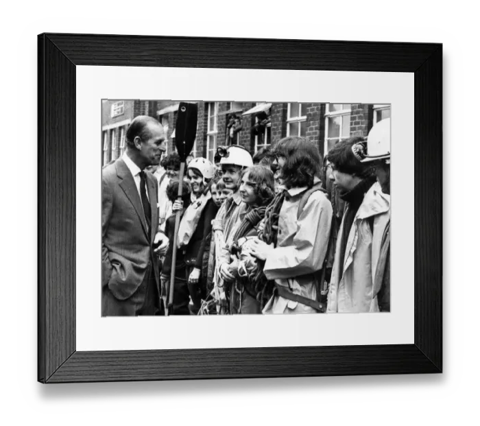 Framed Print : Prince Philip, Duke of Edinburgh shares a joke with members of venture groups whom he met Framed Print : Prince Philip, Duke of Edinburgh shares a joke with members of venture groups whom he met