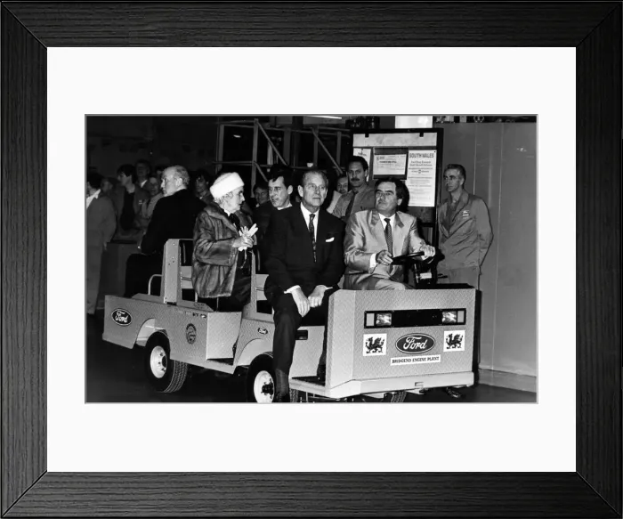 Framed Print : Prince Philip, Duke of Edinburgh has a trip round the Ford factory in Bridgend Framed Print : Prince Philip, Duke of Edinburgh has a trip round the Ford factory in Bridgend