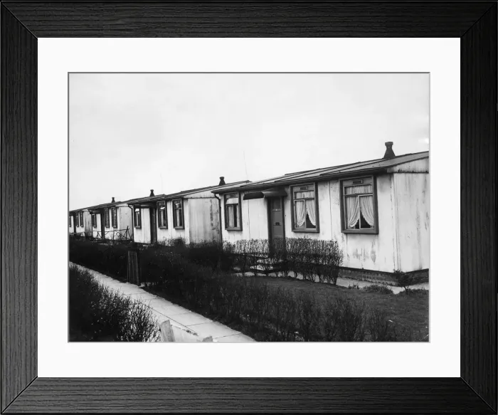 Framed Print : Prefab Bungalows Prefab Housing. A row of prefab housing in Camberley Framed Print : Prefab Bungalows Prefab Housing. A row of prefab housing in Camberley