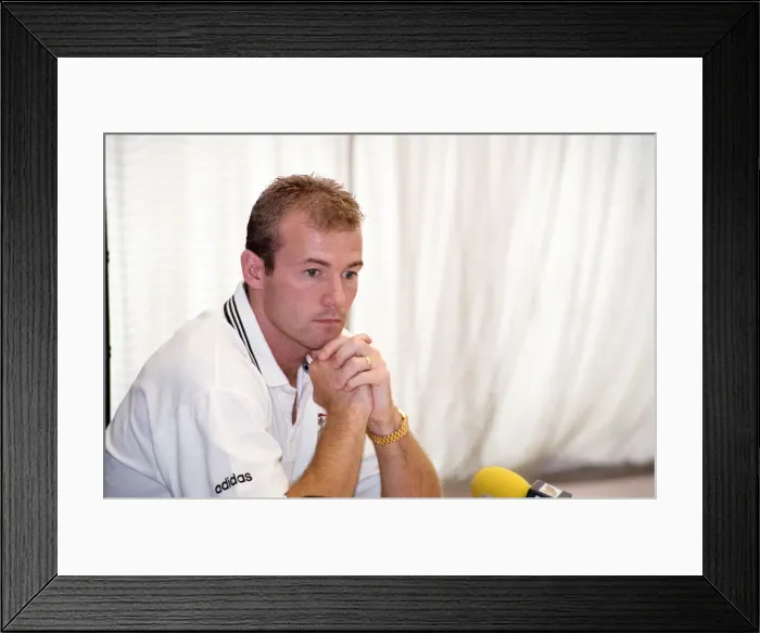 Framed Print : Alan Shearer at a charity shield press conference. 9th August 1996 Framed Print : Alan Shearer at a charity shield press conference. 9th August 1996