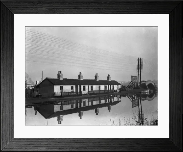 Framed Print : Cottages reflected in the Grand Union Canal near Uxbridge Circa 1934 Framed Print : Cottages reflected in the Grand Union Canal near Uxbridge Circa 1934