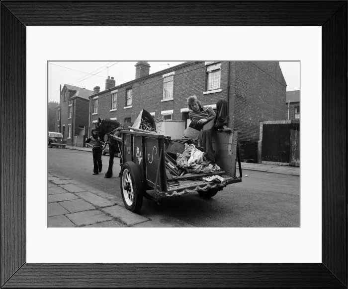Framed Print : Russell Woods, Rag and bone boy in a residential street. 18th July 1975