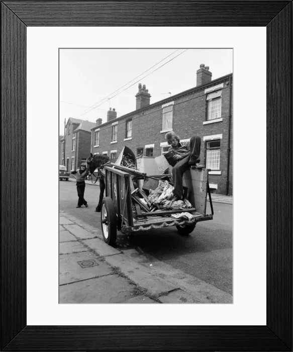 Framed Print : Russell Woods, Rag and bone boy in a residential street. 18th July 1975