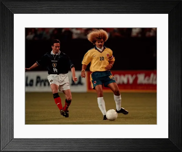 Framed Print : Carlos Valderrama Colombia and Paul Lambert May 1998 Scotland football player curly Framed Print : Carlos Valderrama Colombia and Paul Lambert May 1998 Scotland football player curly