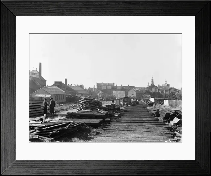 Framed Print : Slum clearance in Uxbridge to make way for the new Underground station circa 1936 Framed Print : Slum clearance in Uxbridge to make way for the new Underground station circa 1936