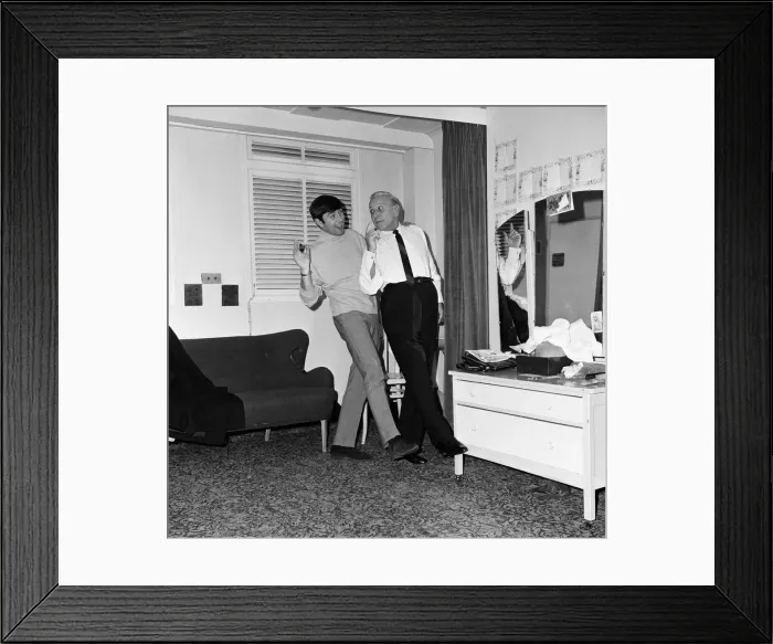 Framed Print : Comedian Jimmy Tarbuck with George Raft at the Palladium. 31st October 1965 Framed Print : Comedian Jimmy Tarbuck with George Raft at the Palladium. 31st October 1965