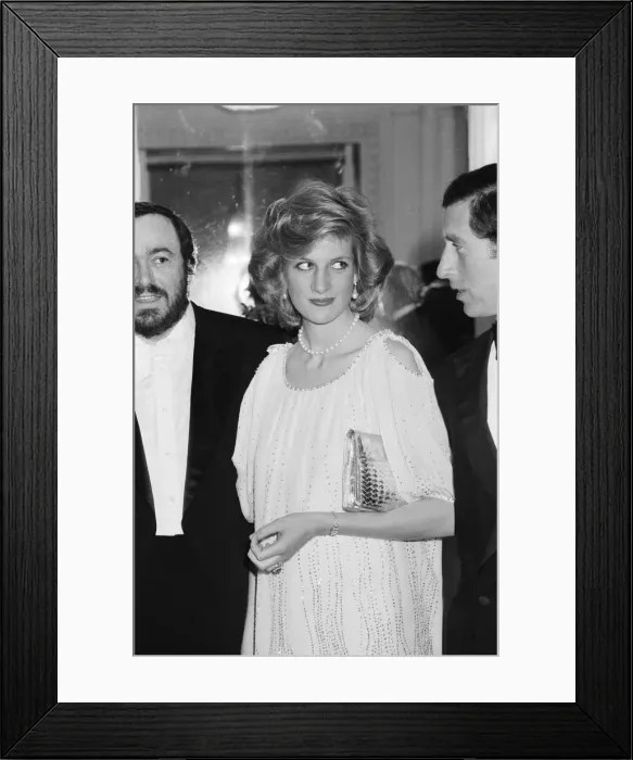 Framed Print : HRH Princess Diana The Princess of Wales and Prince Charles with Italian tenor Luciano