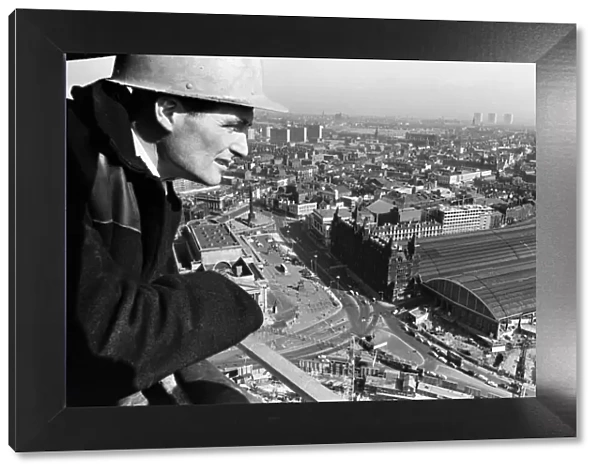 Liverpool Tower topping out. John Jones looks out over Lime Street. 15th March 1967