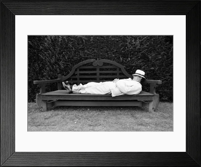 Framed Print : Eric Morecambe on location at Hever Castle, where he is making a comedy film