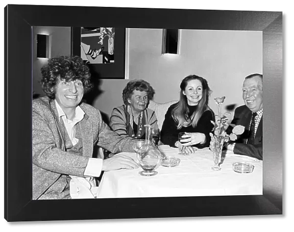 Tom Baker and his wife Lalla Ward at a restaurant in Chelsea with her parents