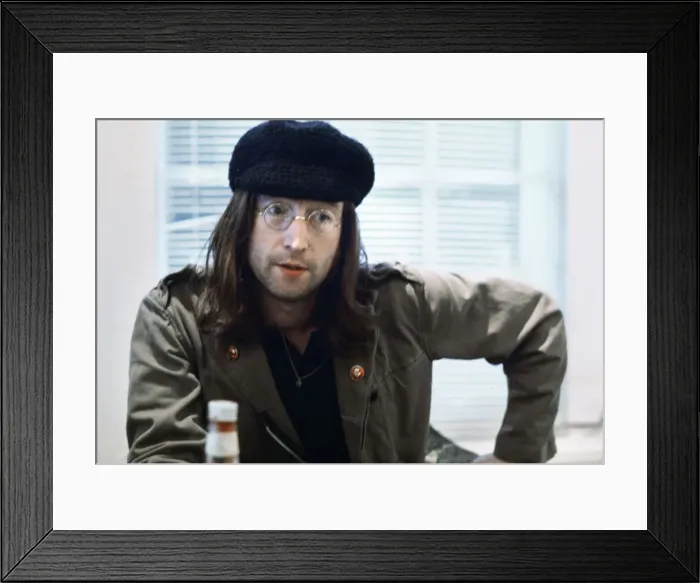 Framed Print : Former member of The Beatles pop group John Lennon, with recently trimmed beard Framed Print : Former member of The Beatles pop group John Lennon, with recently trimmed beard