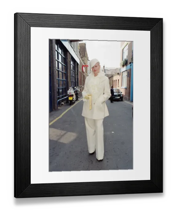 Framed Print : Vivienne Westwood, pictured outside her London office. 12th June 1992 Framed Print : Vivienne Westwood, pictured outside her London office. 12th June 1992