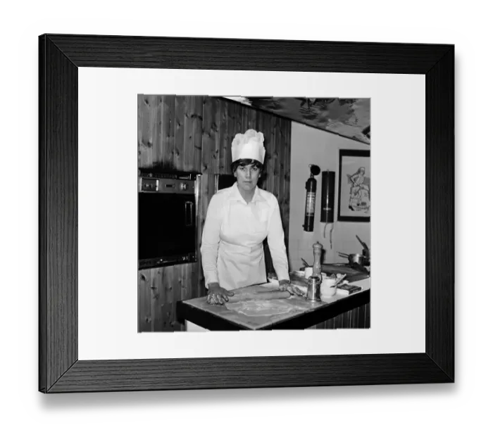 Framed Print : Prudence Leith (also known as Prue Leith) pictured in the kitchen