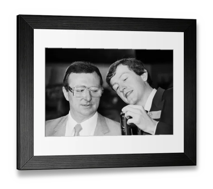 Framed Print : Snooker players Steve Davis and Dennis Taylor who recently contested the classic black Framed Print : Snooker players Steve Davis and Dennis Taylor who recently contested the classic black