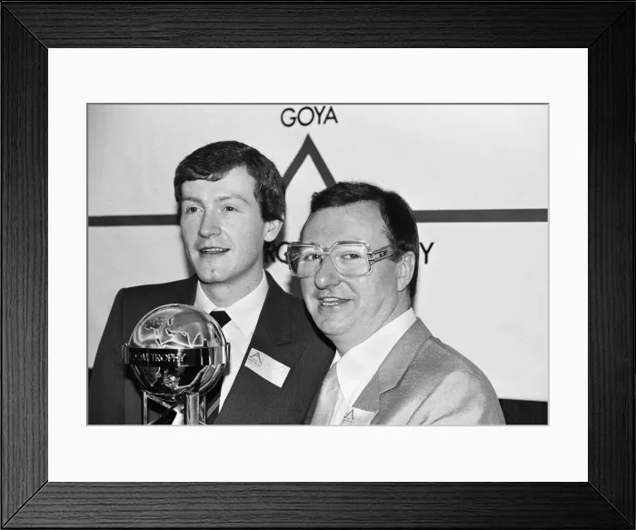 Framed Print : Snooker players Steve Davis and Dennis Taylor who recently contested the classic black Framed Print : Snooker players Steve Davis and Dennis Taylor who recently contested the classic black