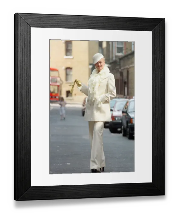 Framed Print : Vivienne Westwood, pictured outside her London office. 12th June 1992 Framed Print : Vivienne Westwood, pictured outside her London office. 12th June 1992
