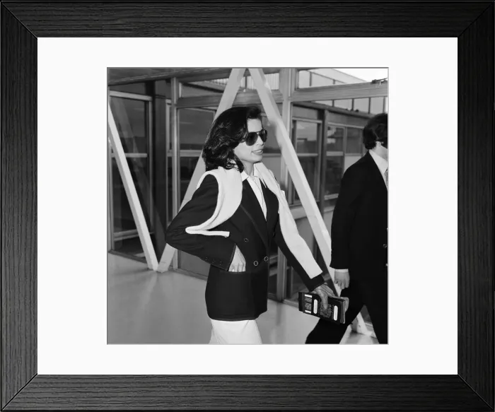 Framed Print : Bianca Jagger leaving Heathrow Airport on Concorde for New York. 28th February 1978