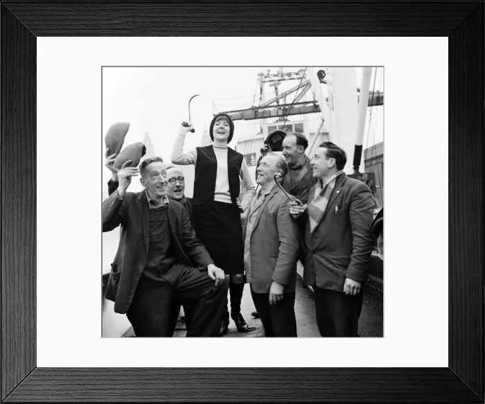 Framed Print : Cilla Black on a boat in Liverpool. 19th February 1964