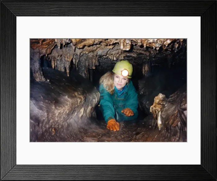 Framed Print : Rosie Waller, Newcastle Chronicle feature writer exploring a local cave Framed Print : Rosie Waller, Newcastle Chronicle feature writer exploring a local cave