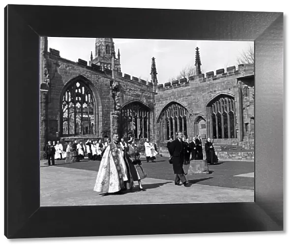Queen Elizabeth II and Prince Philip, Duke of Edinburgh visit the old Cathedral in