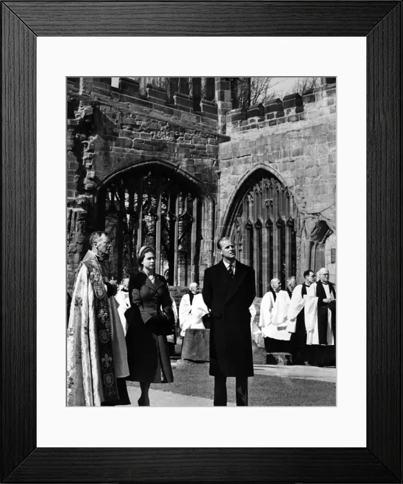 Framed Print : Queen Elizabeth II and Prince Philip, Duke of Edinburgh visit the old Cathedral in Framed Print : Queen Elizabeth II and Prince Philip, Duke of Edinburgh visit the old Cathedral in