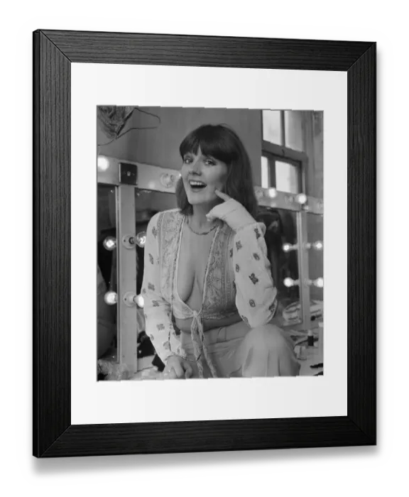 Framed Print : Victoria Seymour, actress, pictured in dressing room, Manchester, 20th August 1974