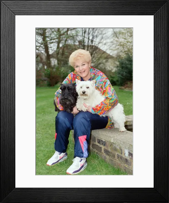 Framed Print : Actress Pam St. Clement with her two pet dogs. 14th April 1992 Framed Print : Actress Pam St. Clement with her two pet dogs. 14th April 1992