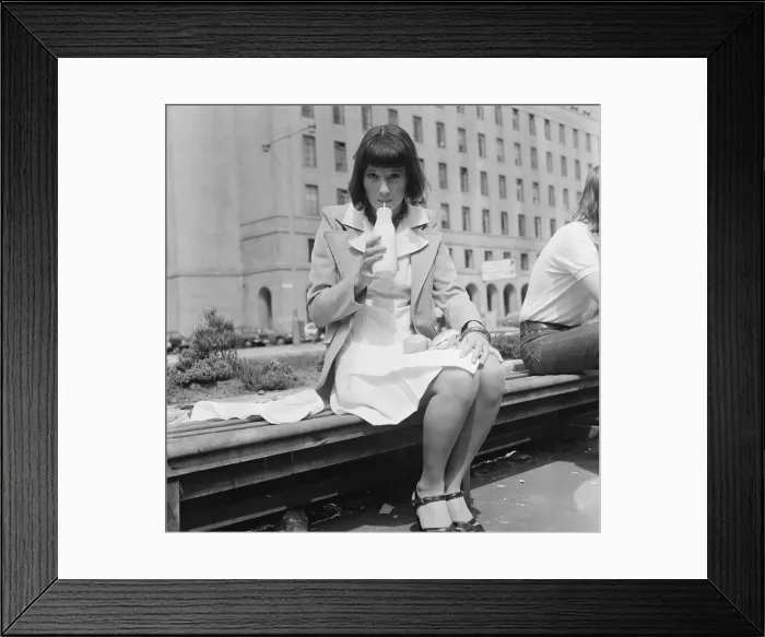 Framed Print : Sandwich Feature, Manchester, 21st August 1974. Young woman takes a lunch break Framed Print : Sandwich Feature, Manchester, 21st August 1974. Young woman takes a lunch break