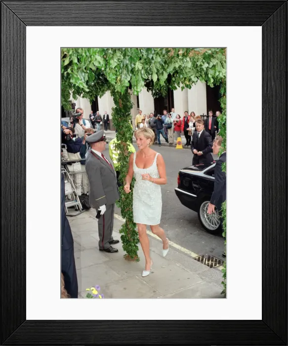 Framed Print : Diana, Princess of Wales arrives for a private viewing and reception at Christies in Framed Print : Diana, Princess of Wales arrives for a private viewing and reception at Christies in