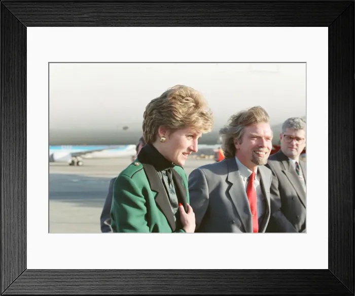 Framed Print : HRH The Princess of Wales, Princess Diana, with Virgin Atlantic CEO Richard Branson Framed Print : HRH The Princess of Wales, Princess Diana, with Virgin Atlantic CEO Richard Branson