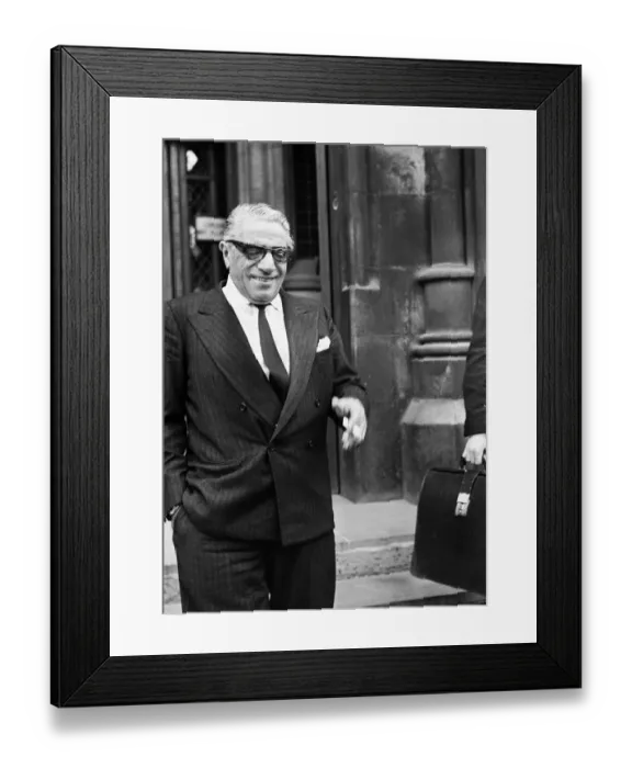 Framed Print : Greek shipping tycoon Aristotle Onassis attends the Law Courts in London to sue 77 year Framed Print : Greek shipping tycoon Aristotle Onassis attends the Law Courts in London to sue 77 year