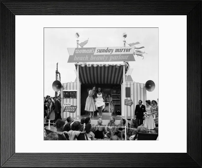Framed Print : Womans Sunday Mirror suntan competition at Southsea, Portsmouth, Hampshire Framed Print : Womans Sunday Mirror suntan competition at Southsea, Portsmouth, Hampshire