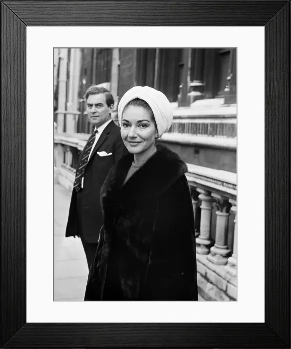 Framed Print : Maria Callas the opera singer and the Greek shipping tycoon Aristotle Onassis attend