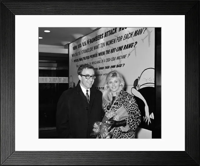 Framed Print : Peter Sellers took his bride-to-be Britt Ekland to see the film in which he stars, Dr Framed Print : Peter Sellers took his bride-to-be Britt Ekland to see the film in which he stars, Dr