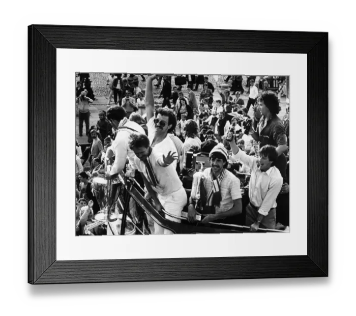 Framed Print : Liverpool players proudly show off the European Cup trophy to thousands of fans who lined Framed Print : Liverpool players proudly show off the European Cup trophy to thousands of fans who lined