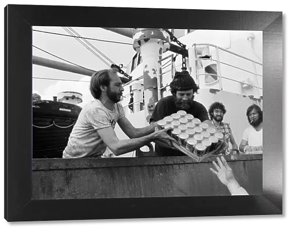 The Transglobe Expedition returns home. Sir Ranulph Fiennes aboard the Transglobe