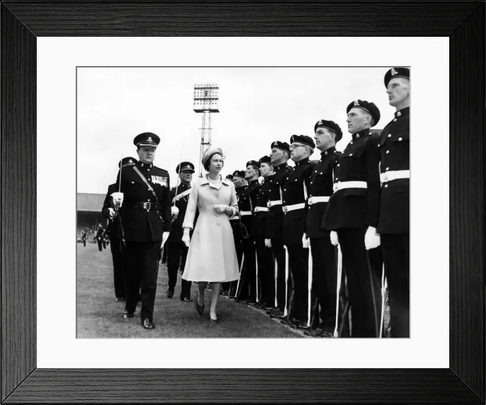 Framed Print : The Queen inspecting the troops of the Staffs regiments at Molineux Stadium Framed Print : The Queen inspecting the troops of the Staffs regiments at Molineux Stadium