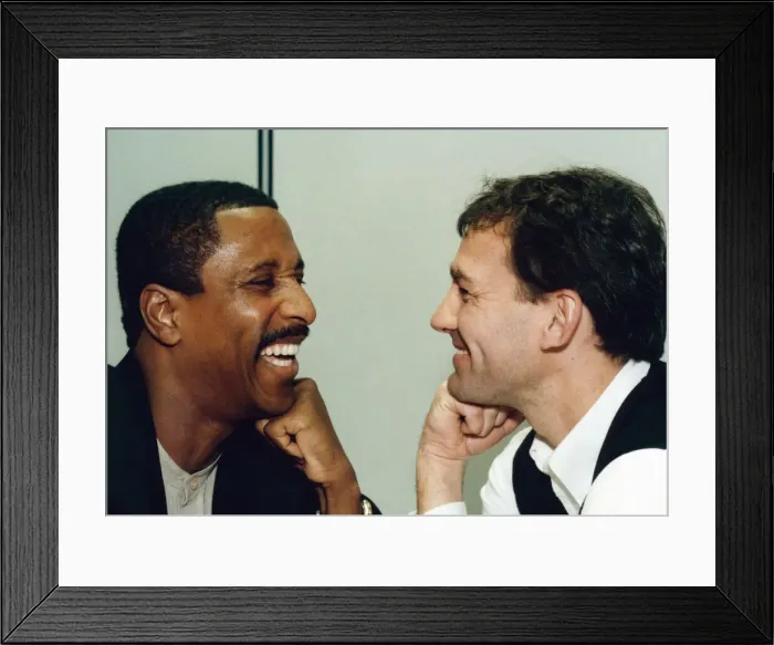 Framed Print : Middlesbrough manager Bryan Robson and assistant Viv Anderson share a joke Framed Print : Middlesbrough manager Bryan Robson and assistant Viv Anderson share a joke