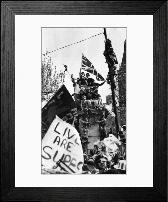 Framed Print : Enthusiastic Liverpool fans gathered in the city centre