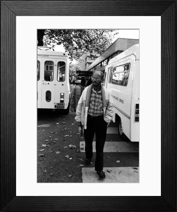 Framed Print : Actor Douglas Lambert who has been diagnosed with AIDS leaving St Stephens Hospital Framed Print : Actor Douglas Lambert who has been diagnosed with AIDS leaving St Stephens Hospital