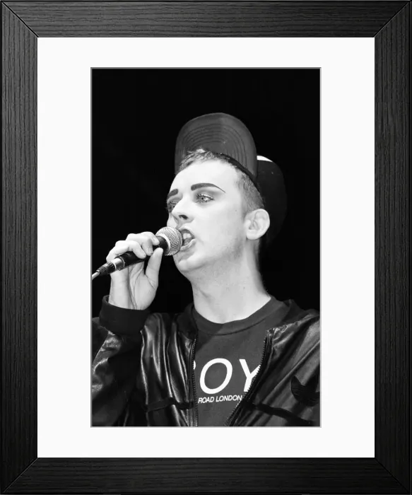 Framed Print : Stop the Clause Gay rights demonstration. Boy George. 30th April 1988 Framed Print : Stop the Clause Gay rights demonstration. Boy George. 30th April 1988
