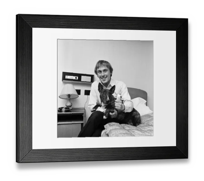 Framed Print : The dog that did the damage, Shady, makes it up with actor Christopher Timothy at their Framed Print : The dog that did the damage, Shady, makes it up with actor Christopher Timothy at their