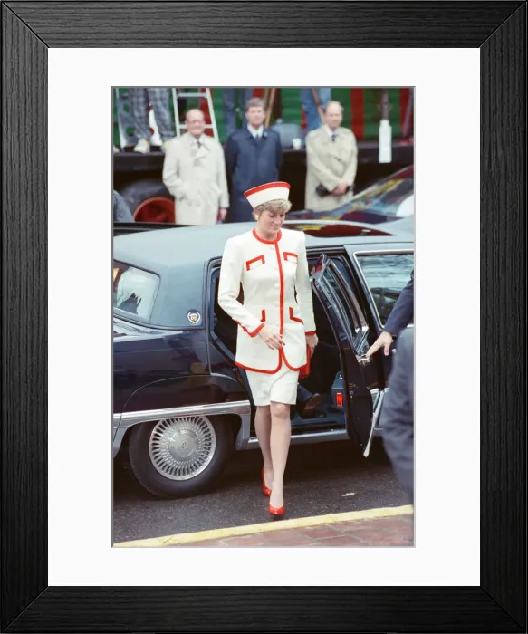 Framed Print : HRH The Princess of Wales, Princess Diana, arrives for a church service at St Framed Print : HRH The Princess of Wales, Princess Diana, arrives for a church service at St