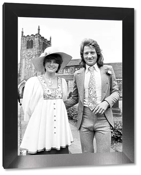 Frank Worthington with Miss Great Britain Carolyn Moore attending the wedding of his