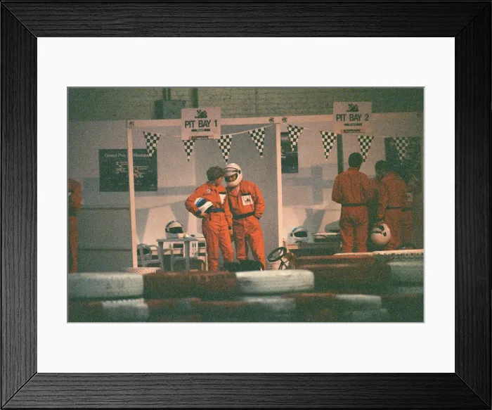 Framed Print : HRH The Princess of Wales, Princess Diana, enjoys go-kart racing as she leads Team One