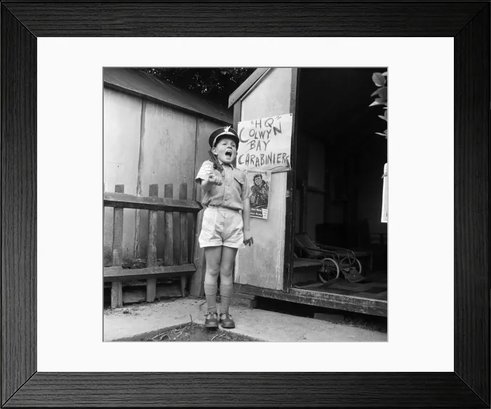 Framed Print : David Kilgour, aged 8, who wants to be a soldier seen at his home in Mochdre, Colwyn Bay