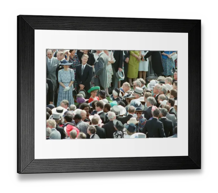 Framed Print : HRH The Princess of Wales, Princess Diana, small in the centre in he green hat Framed Print : HRH The Princess of Wales, Princess Diana, small in the centre in he green hat