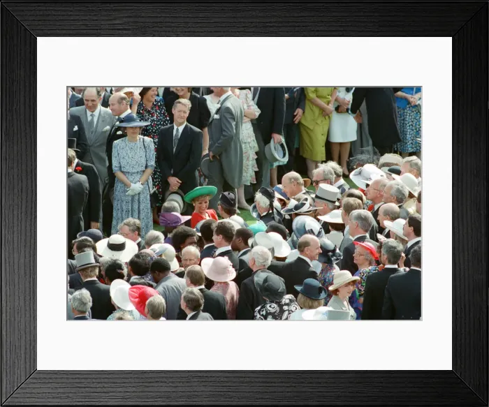 Framed Print : HRH The Princess of Wales, Princess Diana, small in the centre in he green hat